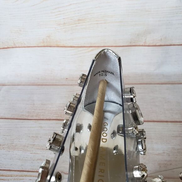 Good American Jeweled Emma Gem Pointy Toe Translucent Stiletto Heels Pumps - Picture 15 of 16